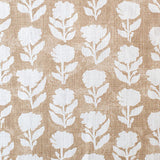 Detail of fabric in a classic floral silhouette print in cream on a taupe field