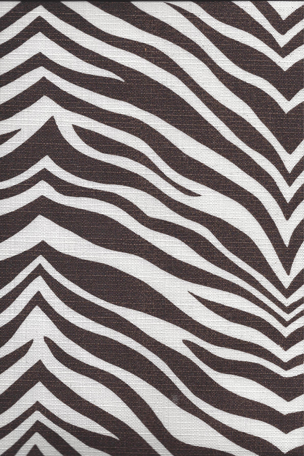 Detail of fabric in a zebra print in brown on a white field.