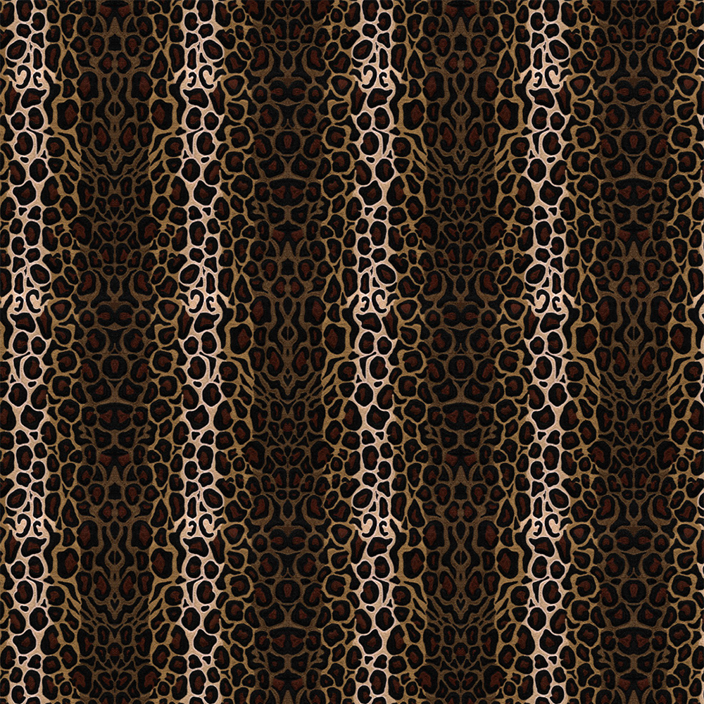 Scaled-out view of wallpaper in an ocelot print in shades of brown, tan and white.