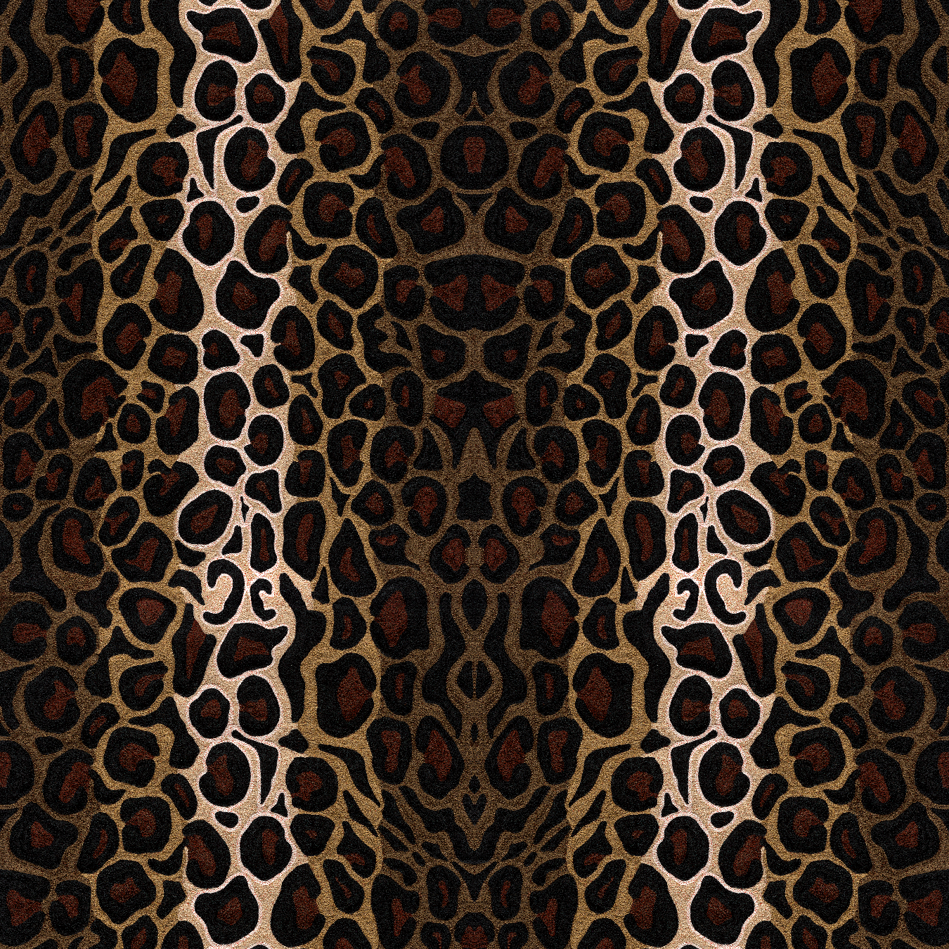 Detail of wallpaper in an ocelot print in shades of brown, tan and white.