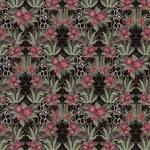 Scaled-out view of fabric in a maximalist flower and ocelot print on an animal-print field.