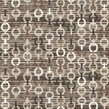 Detail of fabric in a playful paper chain stripe print in shades of cream, brown and black.