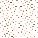 Scaled-out view of fabric in a minimal floral print in shades of pink, gold and green on a cream field.