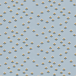 Scaled-out view of fabric in a minimal floral print in shades of gold, white and navy on a blue field.