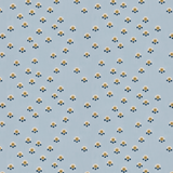 Scaled-out view of fabric in a minimal floral print in shades of gold, white and navy on a blue field.