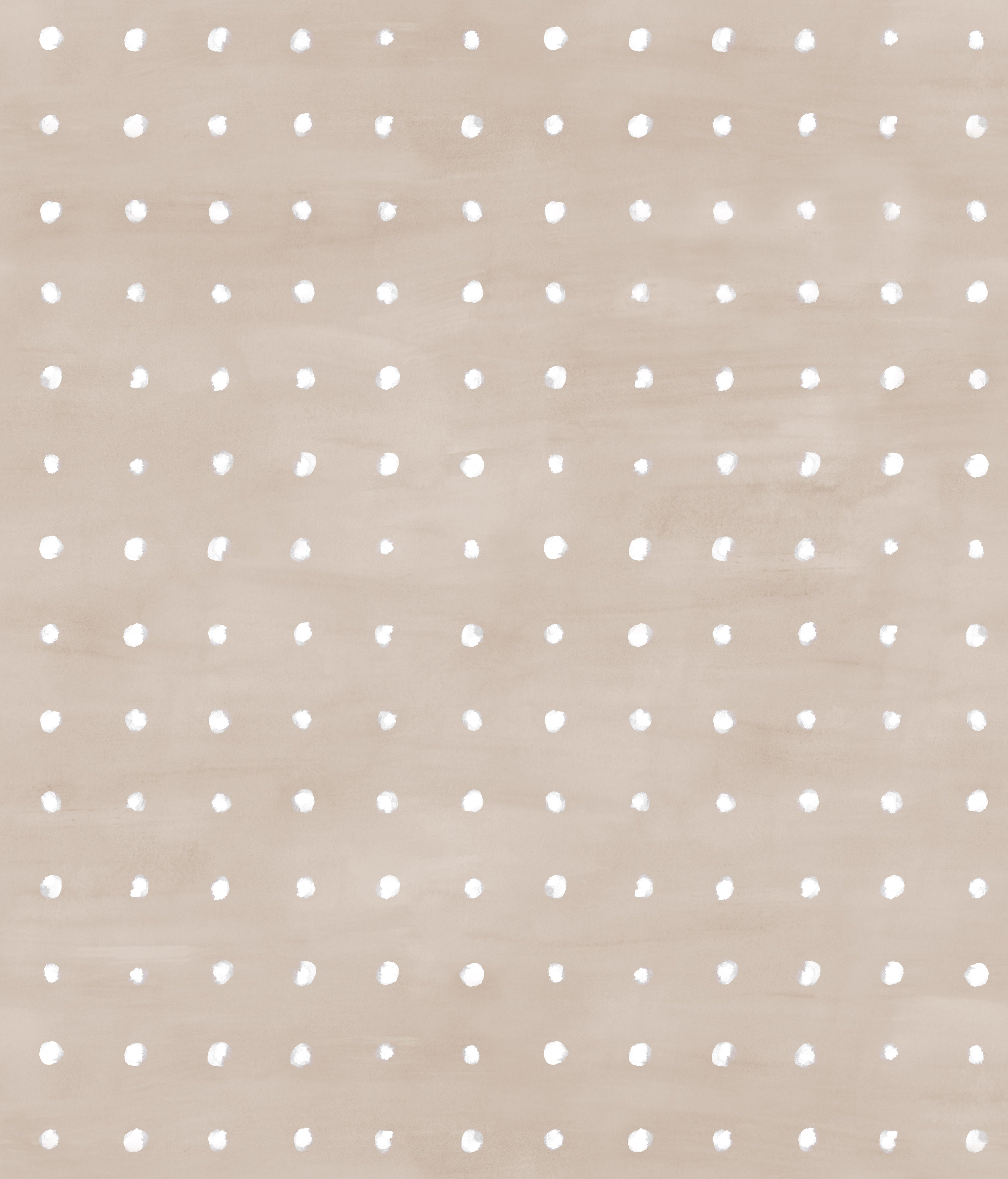 Detail of wallpaper in a dotted grid pattern in white on a tan field.