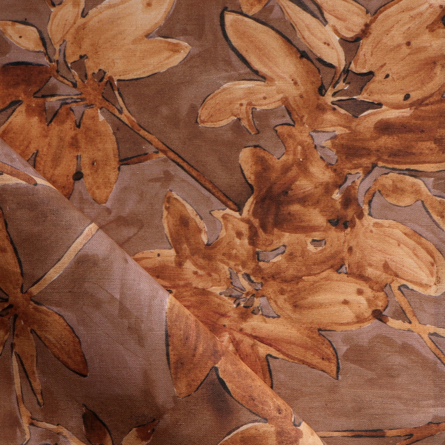 Close-up of a brown floral patterned fabric