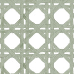 Detail of wallpaper in a geometric lattice print in sage on a white field.