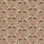 Scaled-out view of wallpaper in a statement print of tree rings with eyes in the middle. Colors are tan, brown and pink.