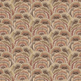 Scaled-out view of wallpaper in a statement print of tree rings with eyes in the middle. Colors are tan, brown and pink.