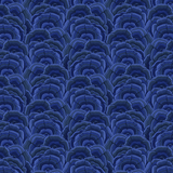 Scaled-out view of wallpaper in a statement print of tree rings with eyes in the middle. Colors are blue and navy.