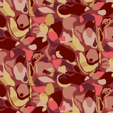 Detail of fabric in a painterly abstract print in shades of yellow, pink and red.