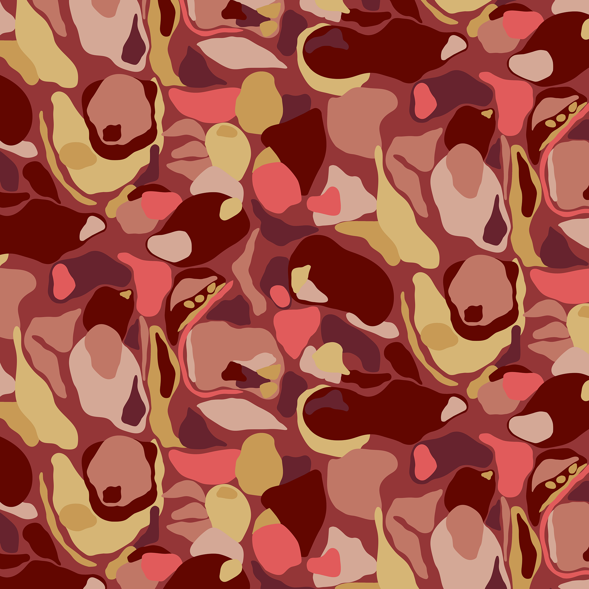 Detail of wallpaper in a painterly abstract print in shades of yellow, pink and red.