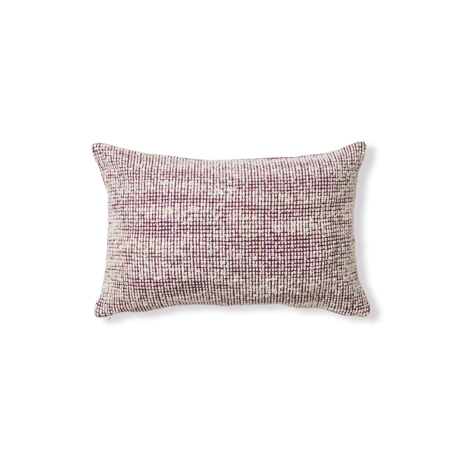 Handwoven pillow in a purple and ivory grid pattern