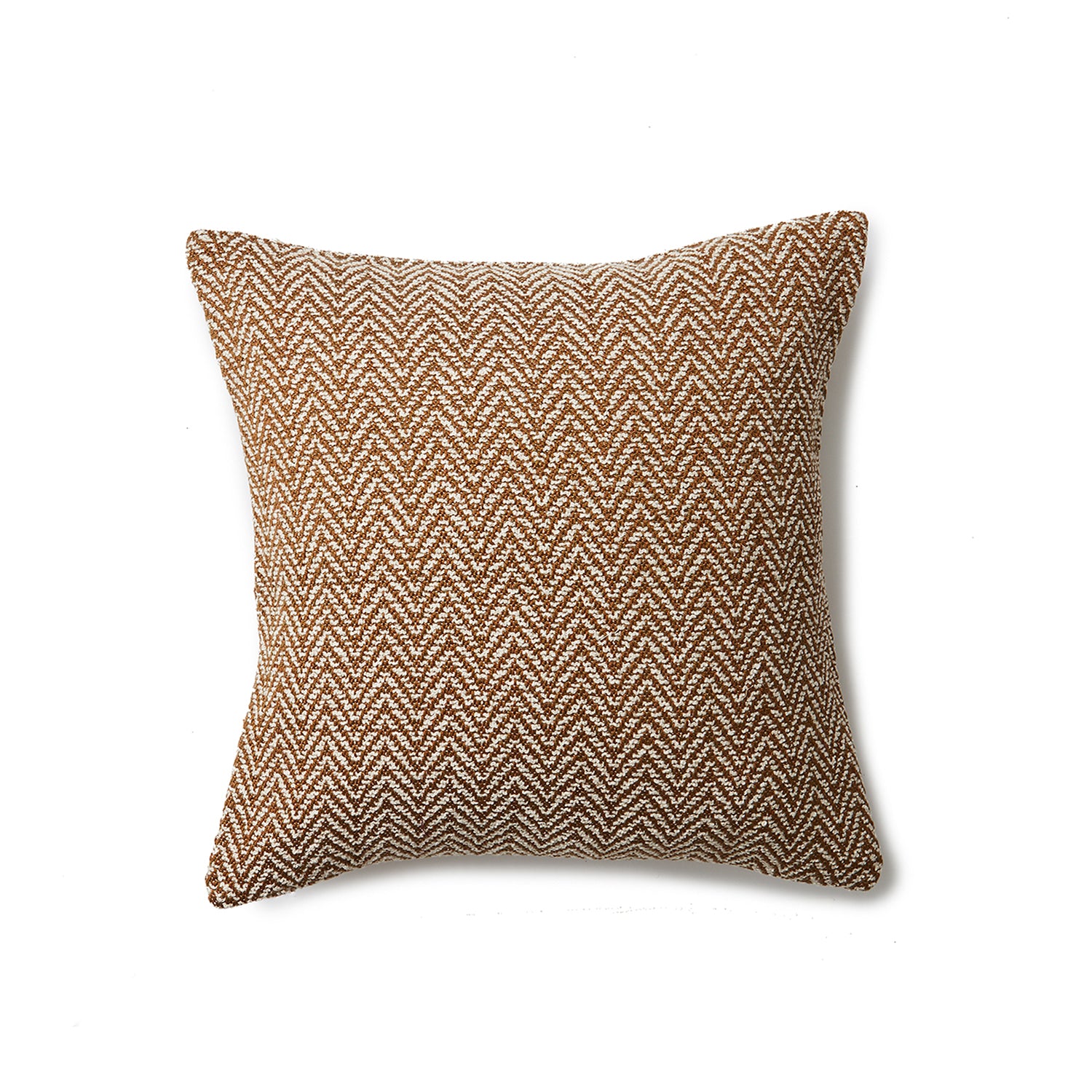 Handwoven pillow in a cream and brown herringbone pattern. 