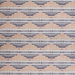 Swatch of linen fabric in a linear pattern with a sand dune-shaped triangle stripe motif in shades of tan, brown and gray.