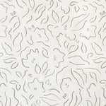 Detail of fabric in a minimalist floral print in olive on a cream field.