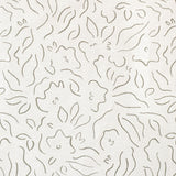 Detail of fabric in a minimalist floral print in olive on a cream field.