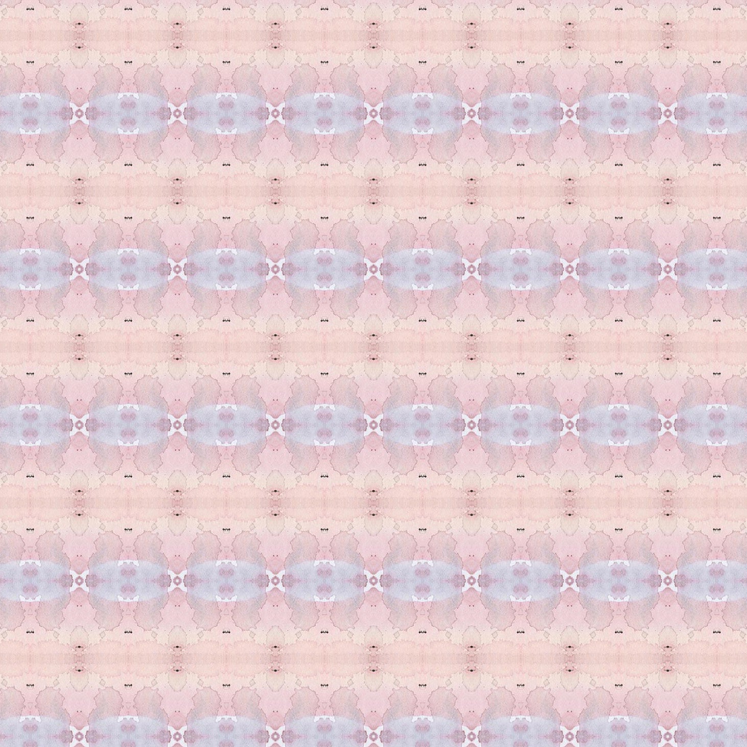 Detail of wallpaper in a gridded paint splatter print in shades of pink, blue, tan and white.