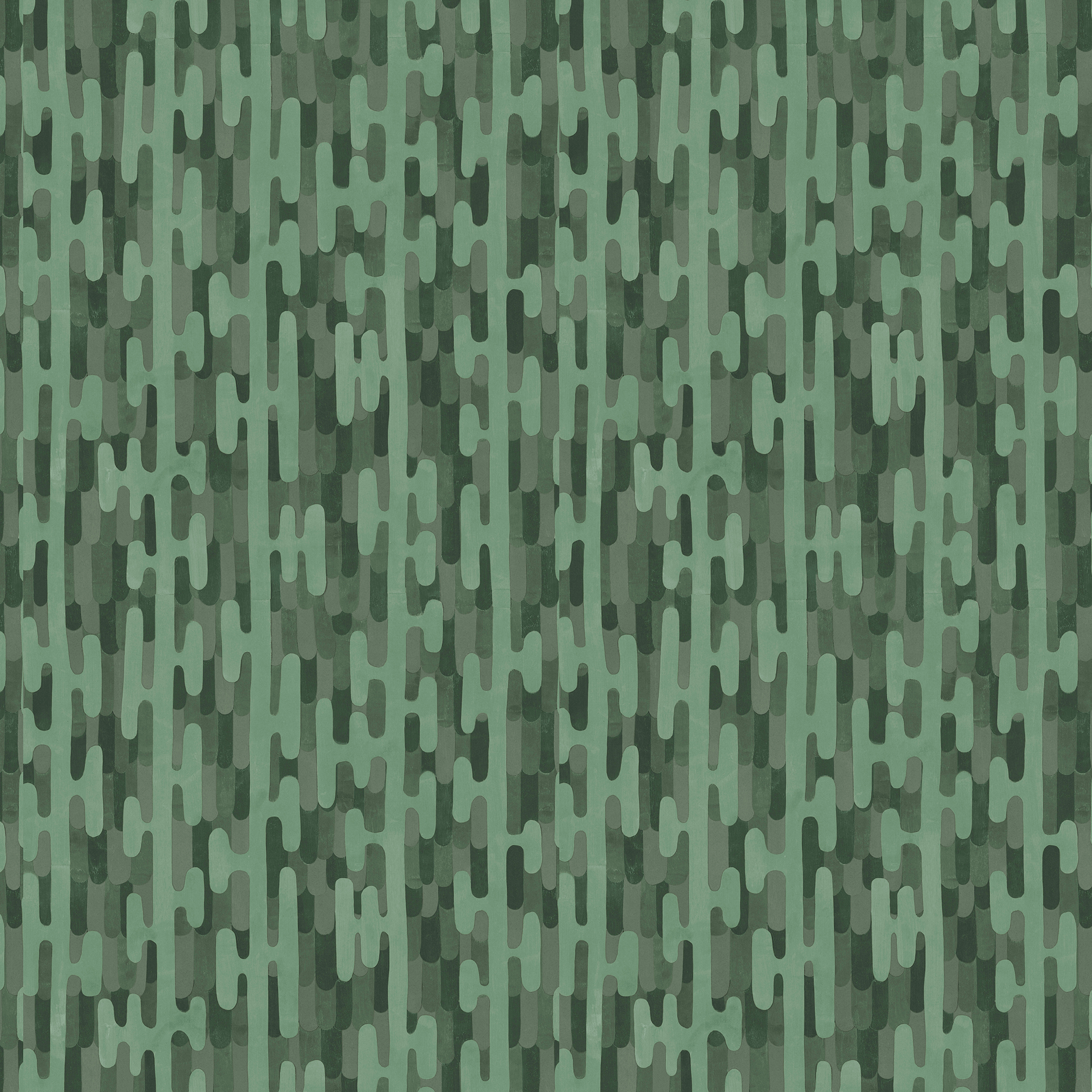 Scaled-out view of fabric in an overlapping curvilinear stripe in shades of green.