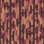 Detail of fabric in an overlapping curvilinear stripe in shades of pink, orange and brown.