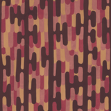 Detail of wallpaper in an overlapping curvilinear stripe in shades of pink, orange and brown.