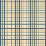 Scaled-out view of fabric in a squiggly check pattern in blue, green and gold on a light yellow field.