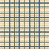 Detail of fabric in a squiggly check pattern in blue, green and gold on a light yellow field.