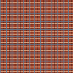 Scaled-out view of fabric in a squiggly check pattern in blue, cream and black on a red field.