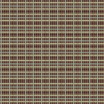 Scaled-out view of fabric in a squiggly check pattern in blue, green and cream on a brown field.