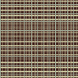 Scaled-out view of fabric in a squiggly check pattern in blue, green and cream on a brown field.