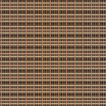 Scaled-out view of fabric in a squiggly check pattern in cream, brown and yellow on a black field.