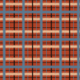 Scaled-out view of wallpaper in a squiggly check pattern in blue, cream and black on a red field.