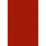 Artwork rendering of a flatwoven rug in a graphic broken stripe pattern in bright colors- orange, blue, grey, black and brown.