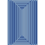 Artwork rendering of a handknotted rug in a graphic geometric design in shades of a blue.