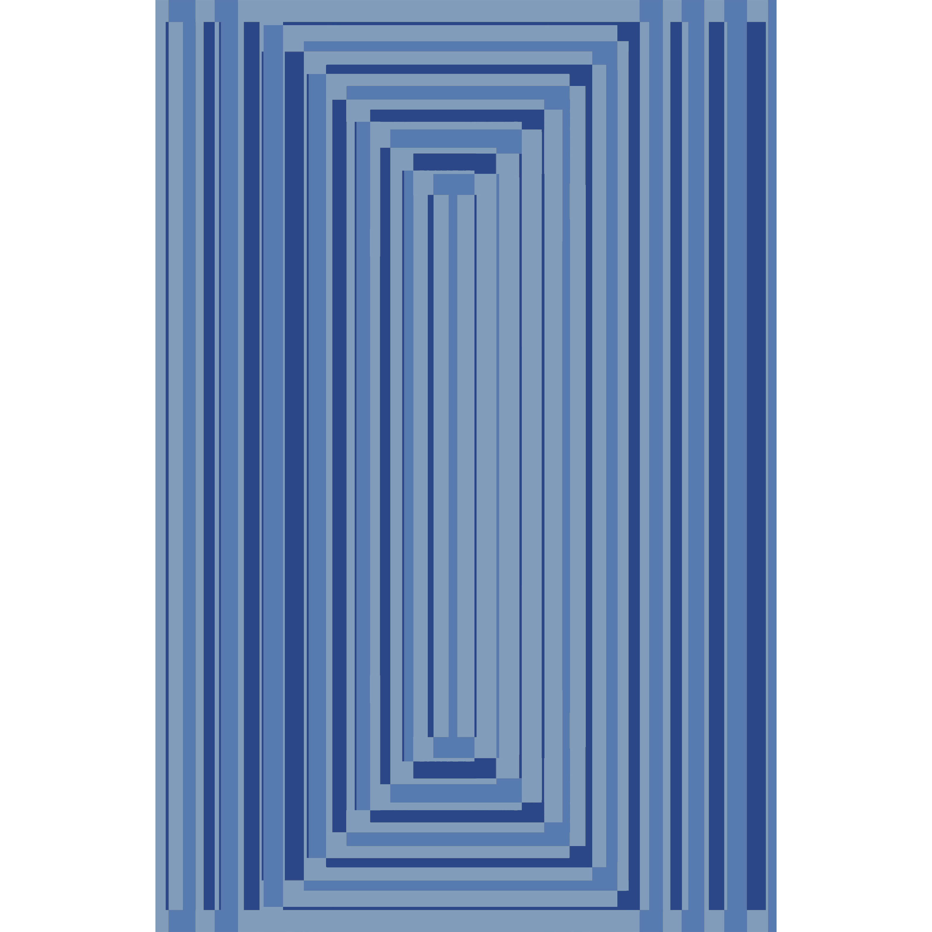 Artwork rendering of a handknotted rug in a graphic geometric design in shades of a blue.