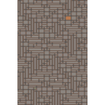 Artwork rendering of a handknotted rug in a dense geometric design in shades of brown with accents of red and blue.