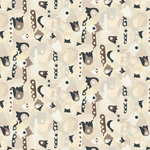 Scaled-out view of wallpaper in a playful modernist floral print in neutral shades on a cream field.