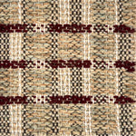 Textural flatweave rug in a tan and crimson contemporary check pattern.