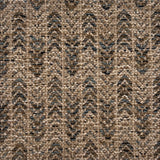 Textural flatweave rug in an arrow stripe design in slate grey and brown on a taupe field.