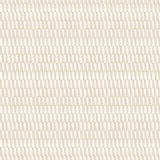 Detail of fabric in a playful triangular stripe print in white and light brown.