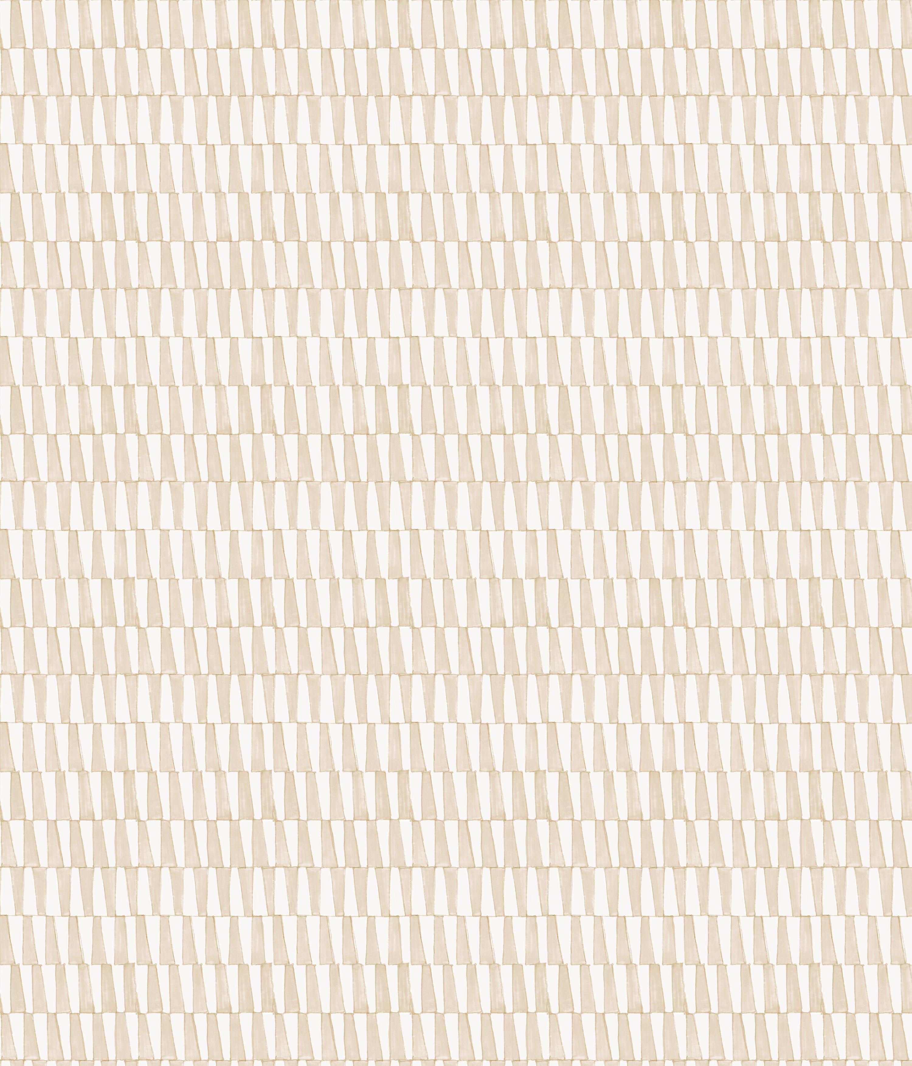 Detail of fabric in a playful triangular stripe print in white and light brown.