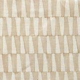 Close-up of fabric in a playful triangular stripe print in white and light brown.