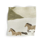 Fabric panel with horse design on a white background