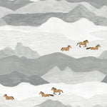 Horses in a grey painterly mountain landscape