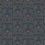 Scaled-out view of wallpaper in a statement desert print with snakes, cow skulls and flowering plants. Field is green.