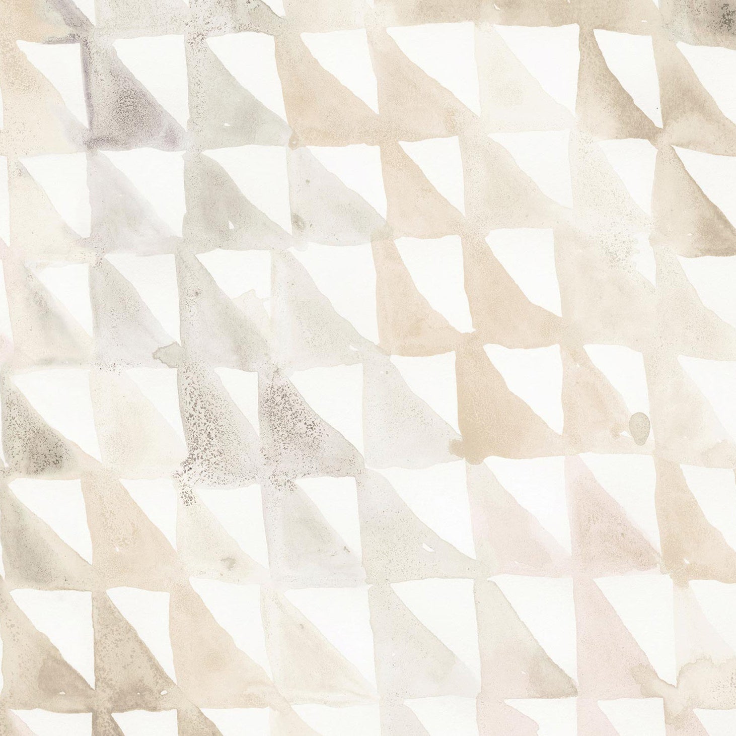 Detail of wallpaper in a painterly check pattern in shades of cream, tan and white.