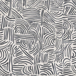 Detail of wallpaper in an abstract linear print in black on a white field.