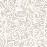 Detail of wallpaper in an abstract linear print in cream on a white field.