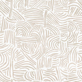 Detail of wallpaper in an abstract linear print in cream on a white field.